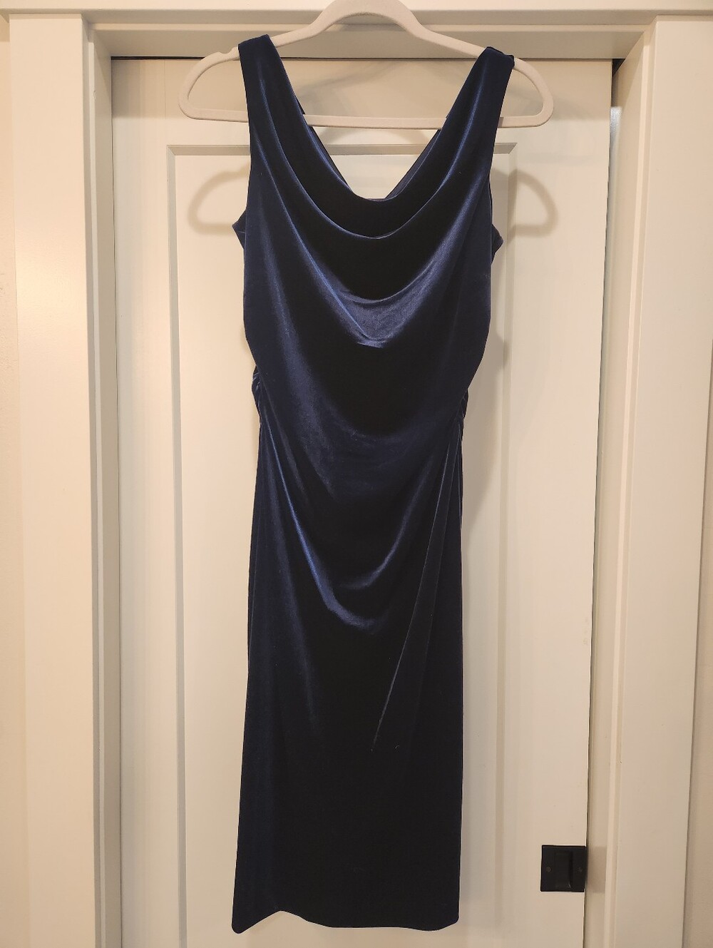 Kensie Navy Cowl Neck Velvet Sheath Dress